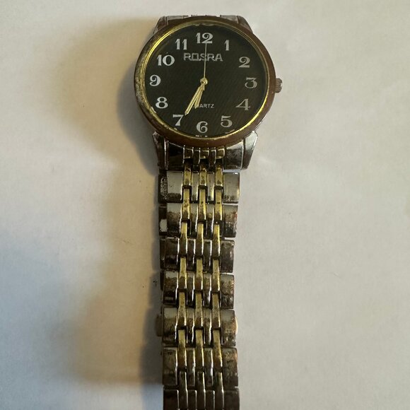 ROSRA Quartz Watch, Stainless Steel Back, Black Dial, Gold and Silver Toned - Picture 4 of 5